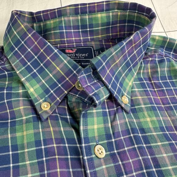 Vineyard Vines Shirt Mens Large Green Blue Plaid Slim Fit Tucker Button Down - Picture 5 of 7